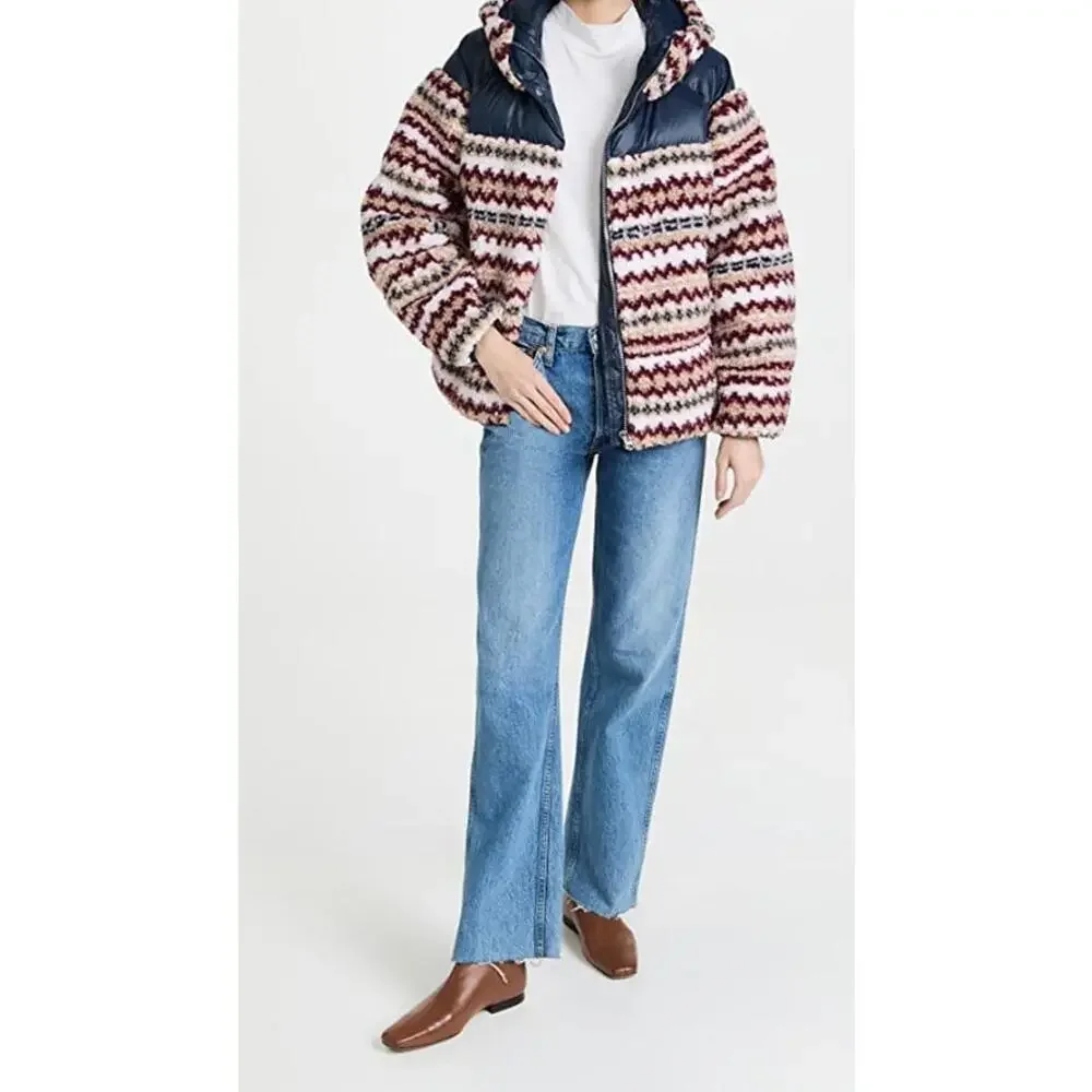 New Rag & Bone Women’s Joelle Sherpa Printed Puffer Down Jacket Size L - Picture 4 of 11